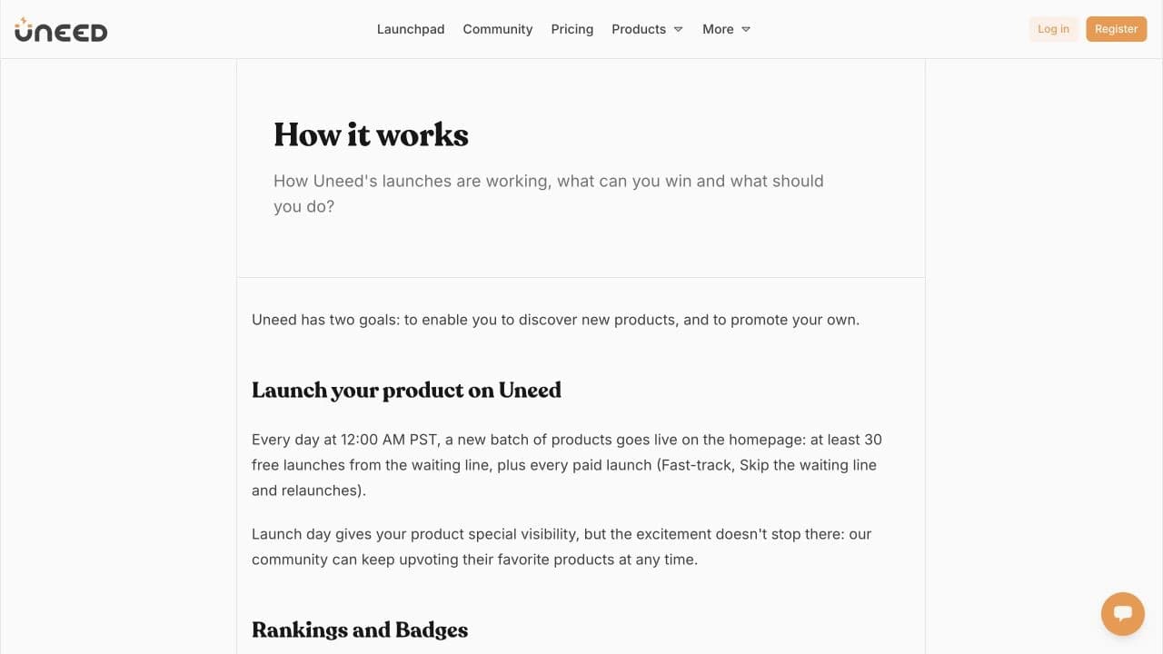 Uneed how it works page explaining its daily product launches